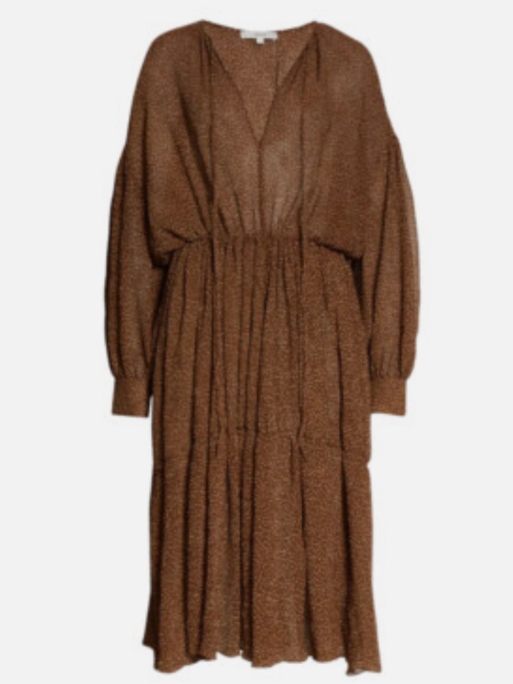 Vince Starry Dot Women’s Brown Long Sleeve Shirred Midi XXL NEW
